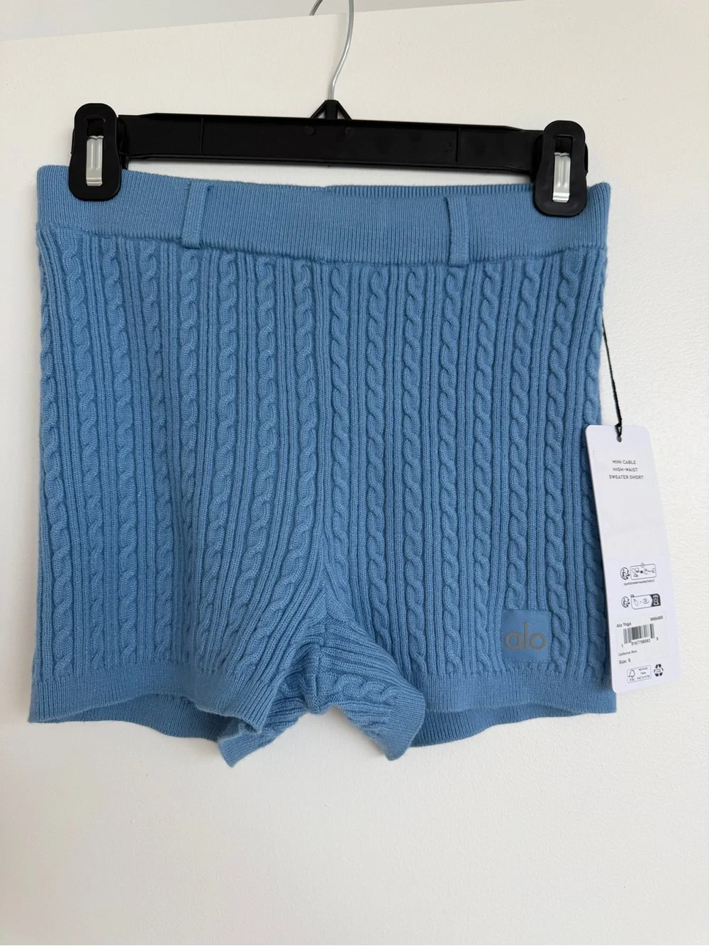 ALO Yoga Cable Knit High-Rise Light Blue mini Shorts